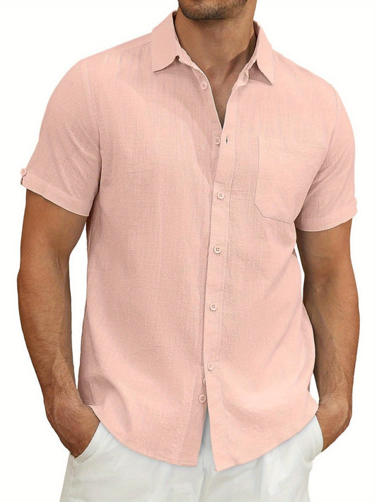 Men's Lightweight Casual Button Short Sleeve Cotton Shirt