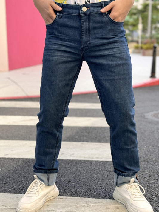 American Men'S Stretch Denim Pants, Fashion Casual Style, Fashion Wash, Suitable for All Occasions, Slim-Fit Stretch Pants, Side Yellow Line Bone Design, Can Roll Feet And Not Roll Feet, Suitable for All Seasons, So Young Men