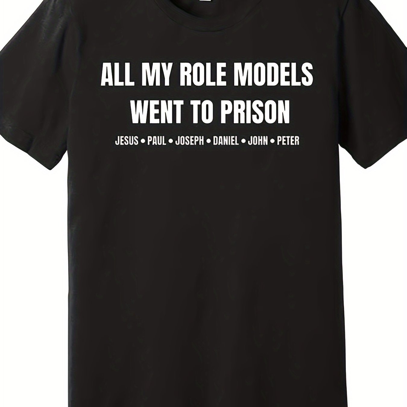 Men's Plus Size Black Cotton T-Shirt - All My Role Models Went to Prison Fun Graphic Tee