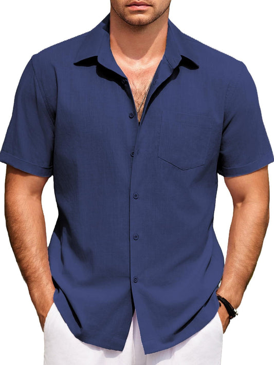 ELESOL Men's 100% Cotton Short Sleeve Button Shirt Casual Beach Style Lightweight Breathable Summer Essential
