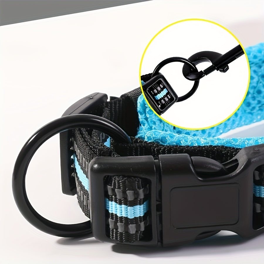 [Reflective Dog Collar] Reflective Adjustable Dog Collar | Breathable Nylon Strap with Strong Pin Buckle & Metal D-Ring for Small, Medium, and Large Dogs - Turquoise & Black Design