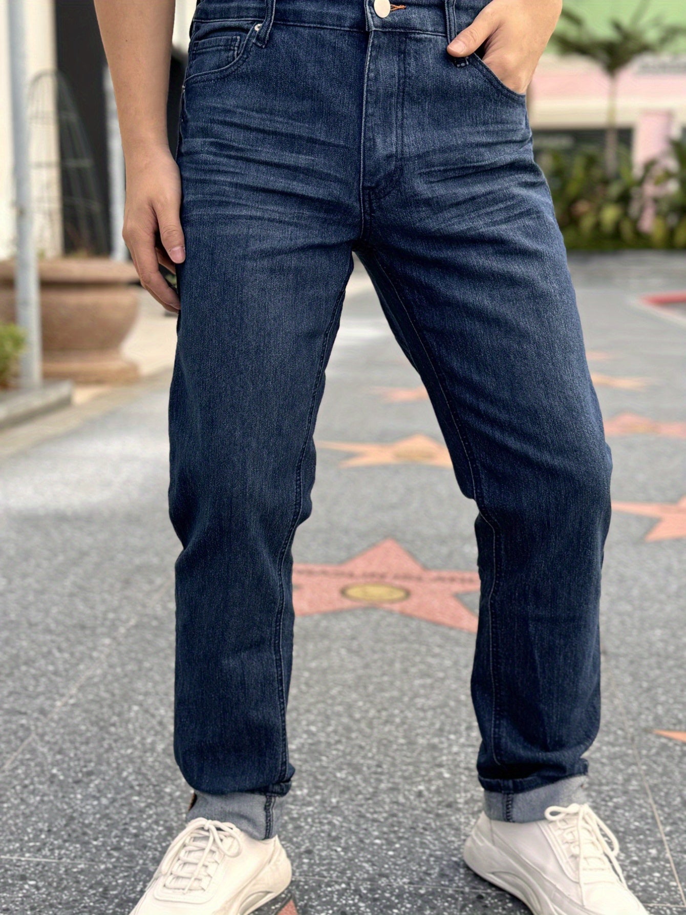 American Men'S Stretch Denim Pants, Fashion Casual Style, Fashion Wash, Suitable for All Occasions, Slim-Fit Stretch Pants, Side Yellow Line Bone Design, Can Roll Feet And Not Roll Feet, Suitable for All Seasons, So Young Men