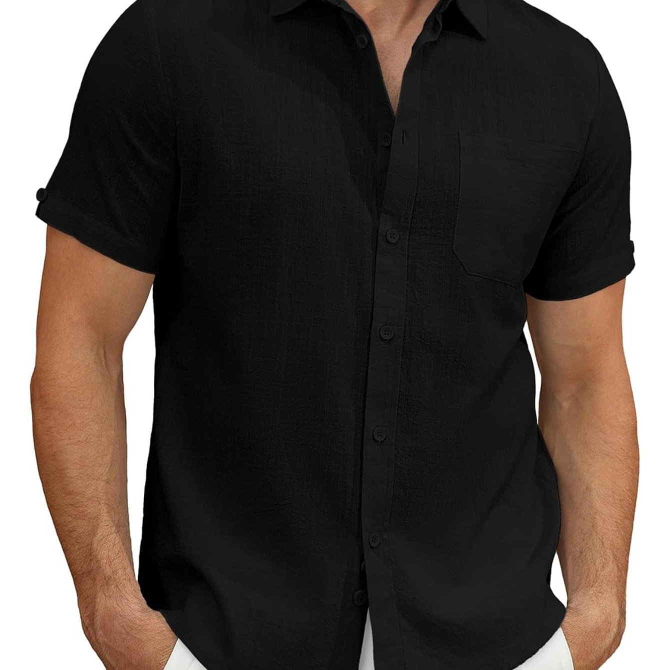 Men's Lightweight Casual Button Short Sleeve Cotton Shirt