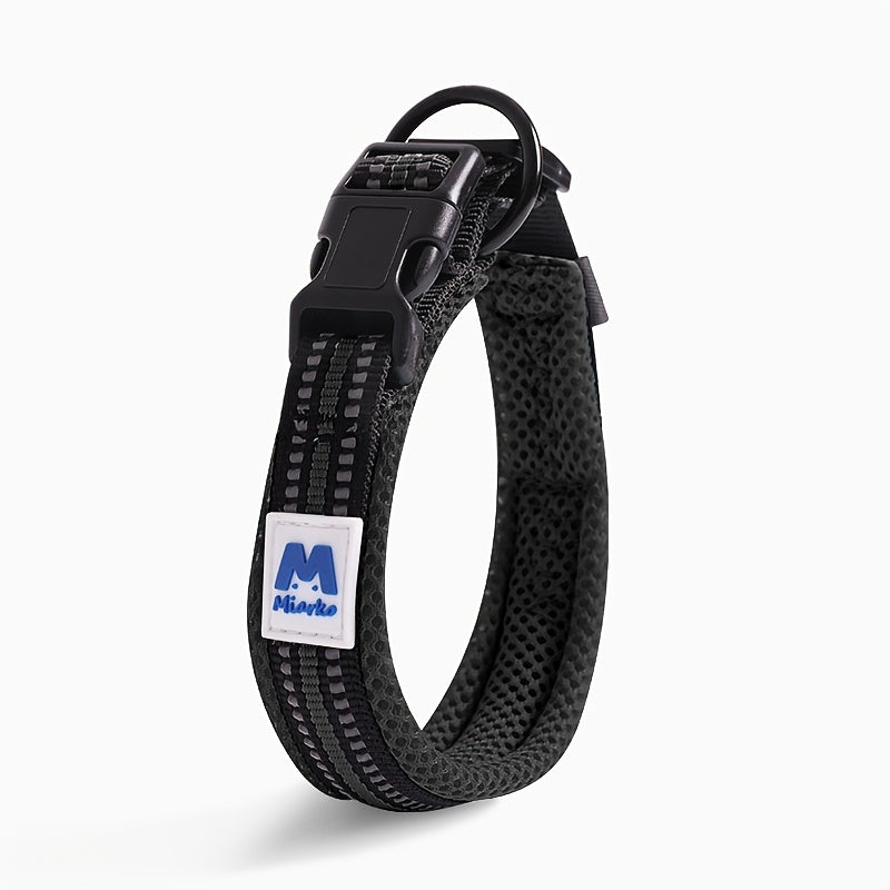 [Reflective Dog Collar] Reflective Adjustable Dog Collar | Breathable Nylon Strap with Strong Pin Buckle & Metal D-Ring for Small, Medium, and Large Dogs - Turquoise & Black Design