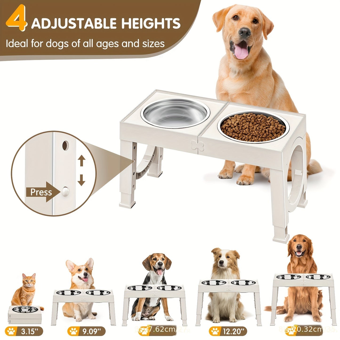 Elevated Dog Bowls Foldable, Xiaz Raised Feeder Set