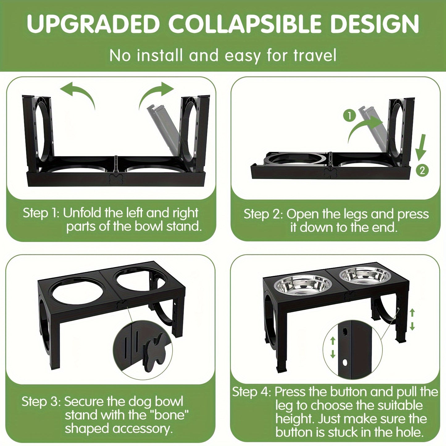 Elevated Dog Bowls Foldable, Xiaz Raised Feeder Set