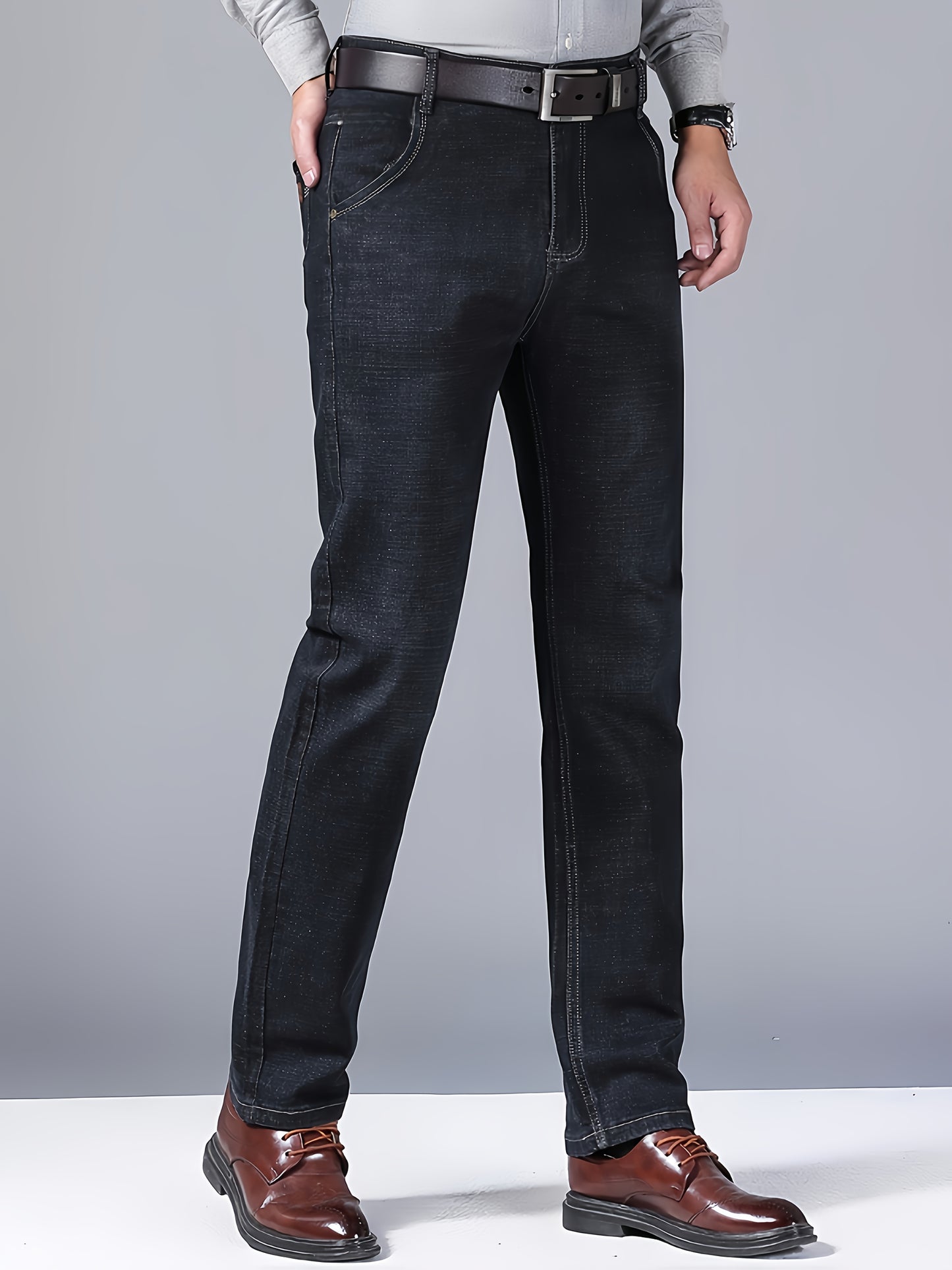 Business Jeans, Stylish Jeans, Slim-Fit Jeans, Skinny Jeans, Straight-Leg Jeans, Classic Men'S Business Casual Jeans - Versatile All-Season Jeans, Regular Fit, Polyester Blend, Machine Washable, Everyday Denim | Classic Denim