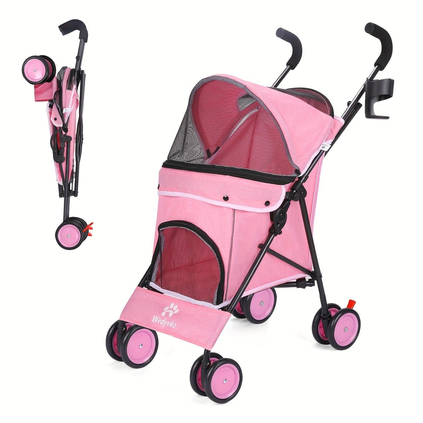 Medium Dog Stroller 50lb With Storage Basket And Leashes