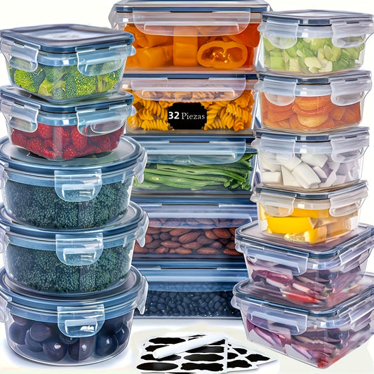 32pcs Food Storage Container Set, Fresh-Keeping Boxes, Easy-to-Secure Lids (16 Lids + 16Containers)- Airtight Plastic Containers, Suitable For Pantry, Travel, Outdoor Picnics, Kitchen Organization, Comes With Labels And Marke