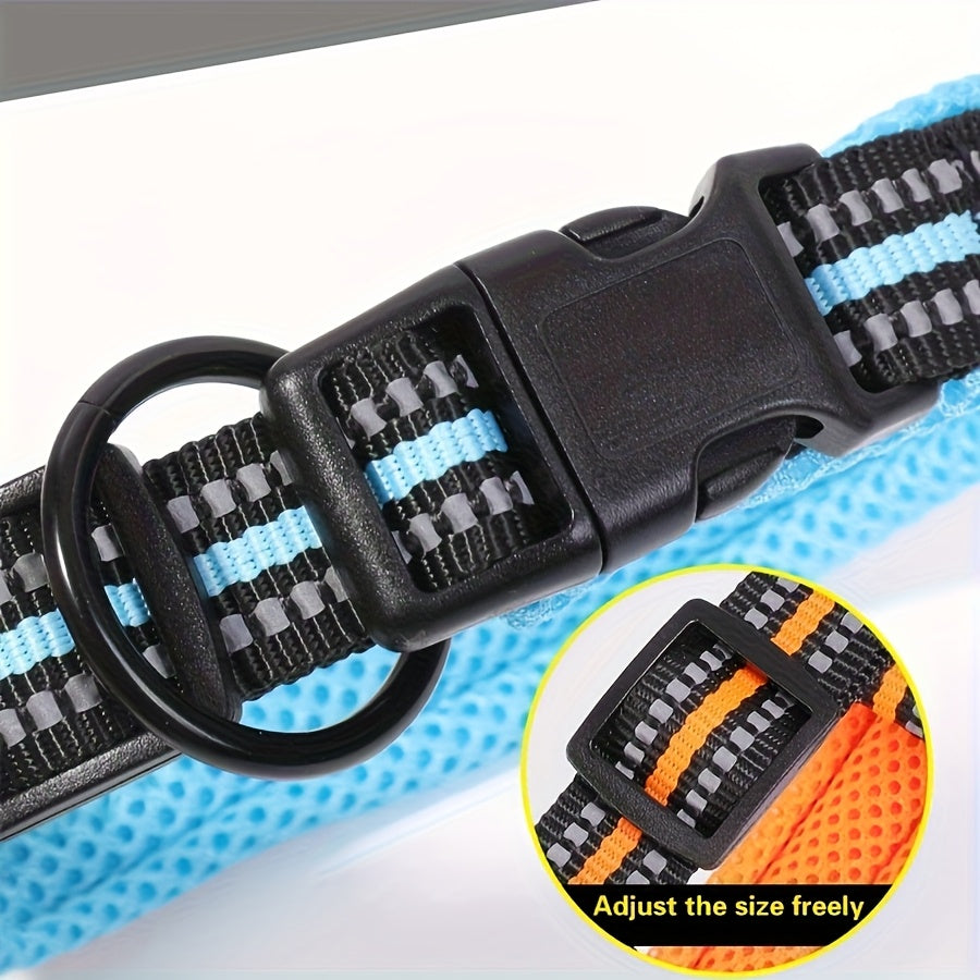 [Reflective Dog Collar] Reflective Adjustable Dog Collar | Breathable Nylon Strap with Strong Pin Buckle & Metal D-Ring for Small, Medium, and Large Dogs - Turquoise & Black Design
