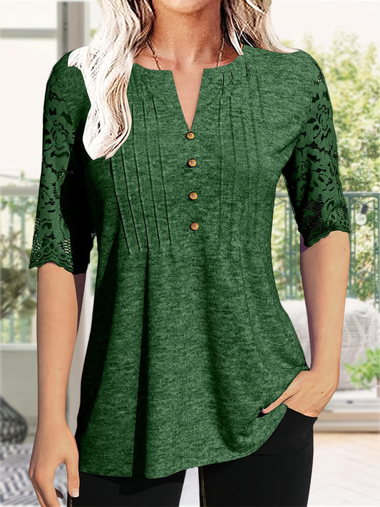 Women'S Zipper Summer Pleated Button Short Sleeve T-Shirt
