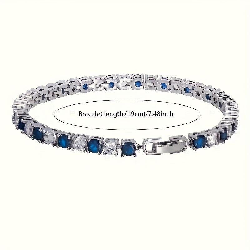 Elegant 925 Silver Bracelet with Blue Zirconia - AAA Grade, Perfect Birthday or Holiday Gift for Women and Girls, Includes Gift Box