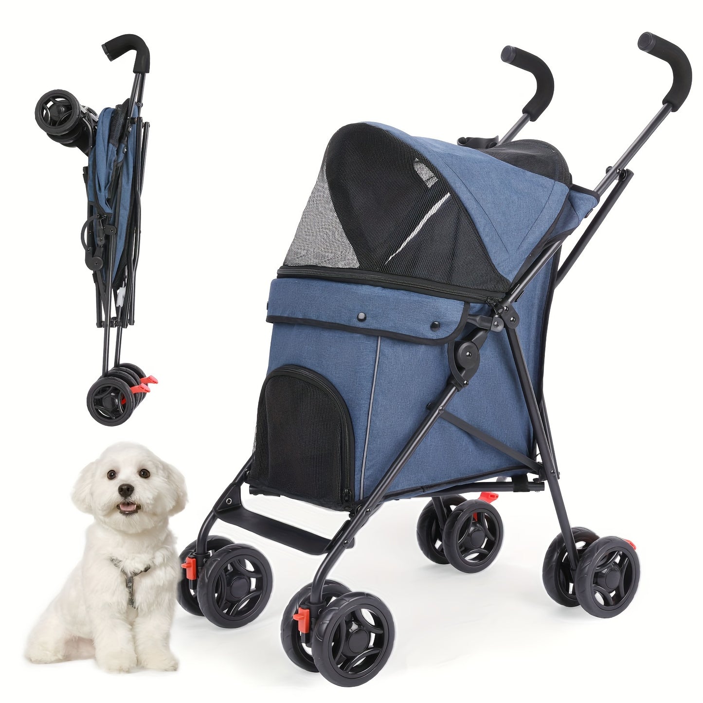 Medium Dog Stroller 50lb With Storage Basket And Leashes
