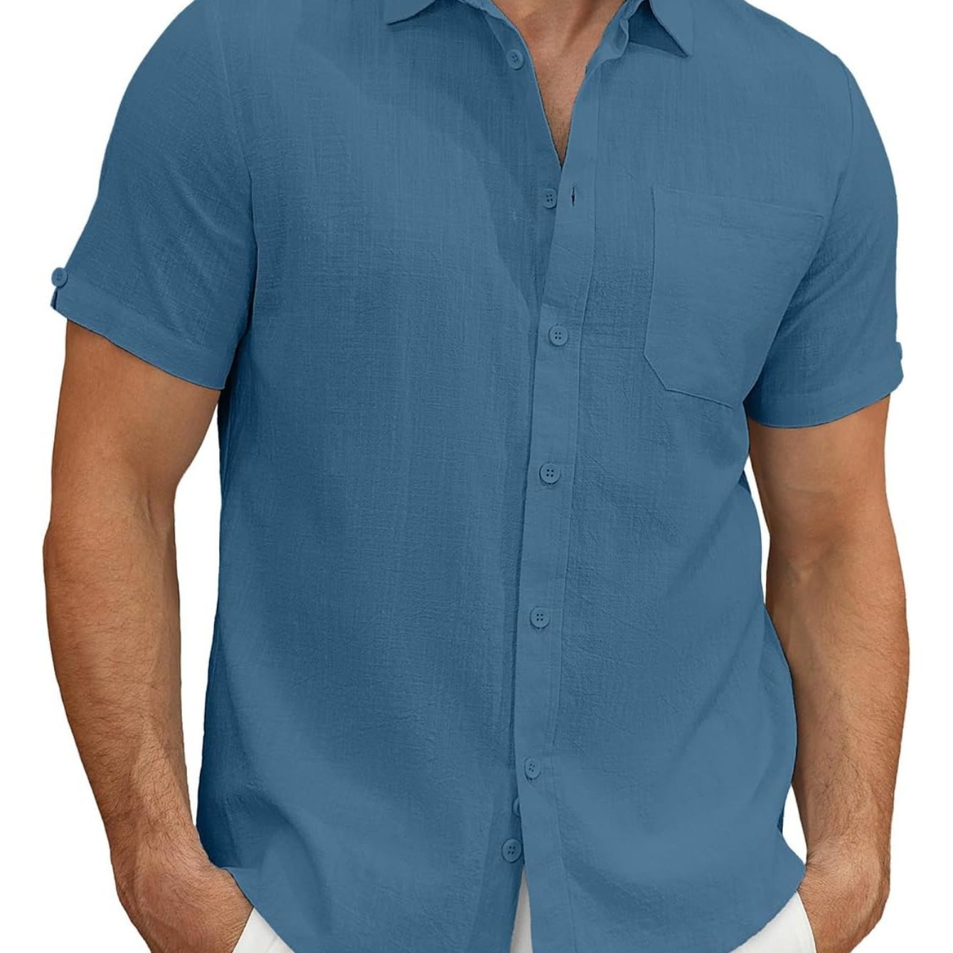 Men's Lightweight Casual Button Short Sleeve Cotton Shirt