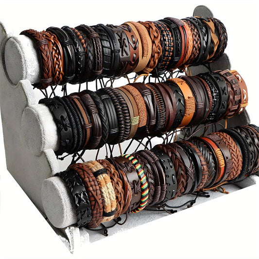 Random Shipment 26pcs Vintage Adjustable Faux Leather Bracelet, DIY Braided Faux Leather Bracelet, Mixed Gender Style, Black Brown Cuff Bracelet, Party Gift