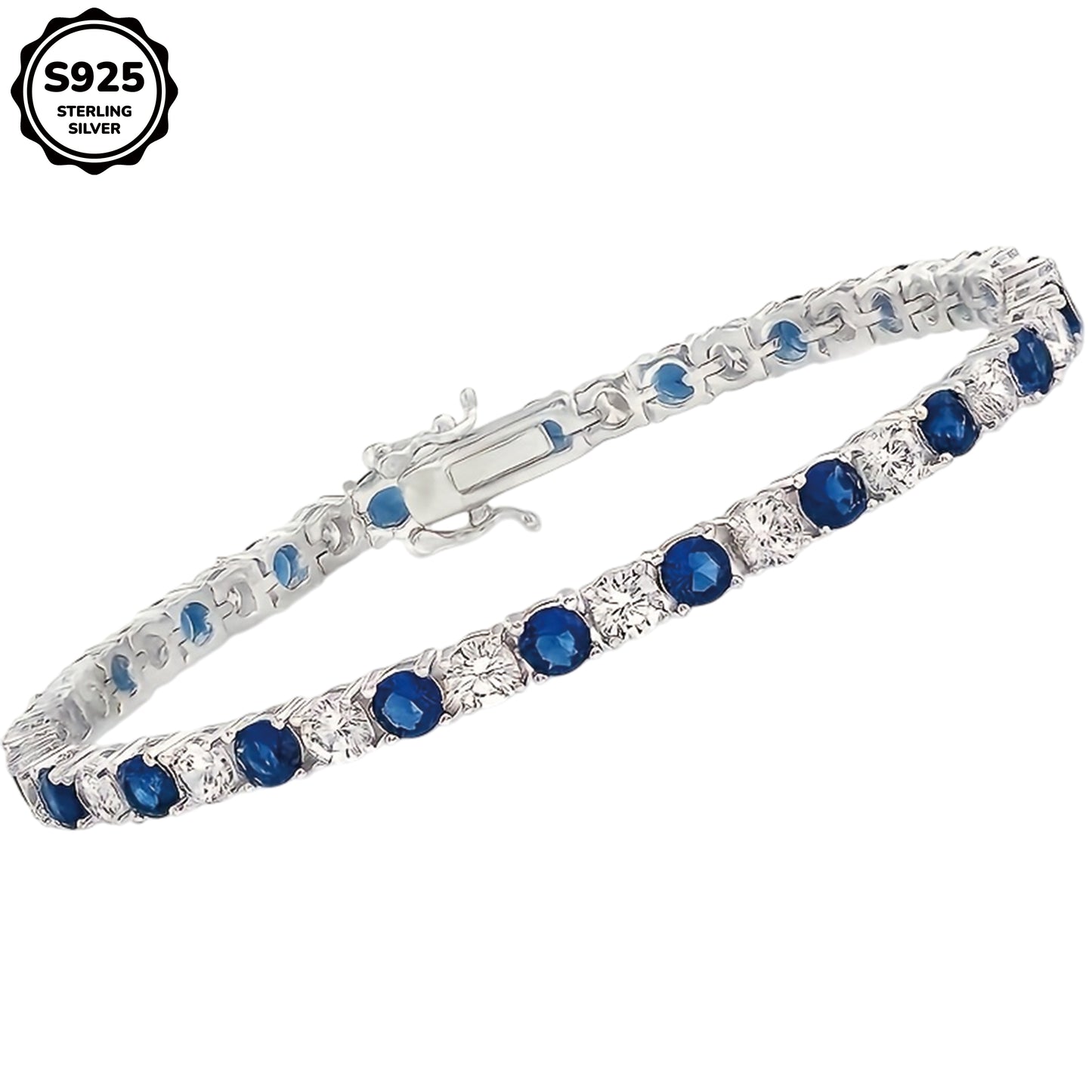 Elegant 925 Silver Bracelet with Blue Zirconia - AAA Grade, Perfect Birthday or Holiday Gift for Women and Girls, Includes Gift Box