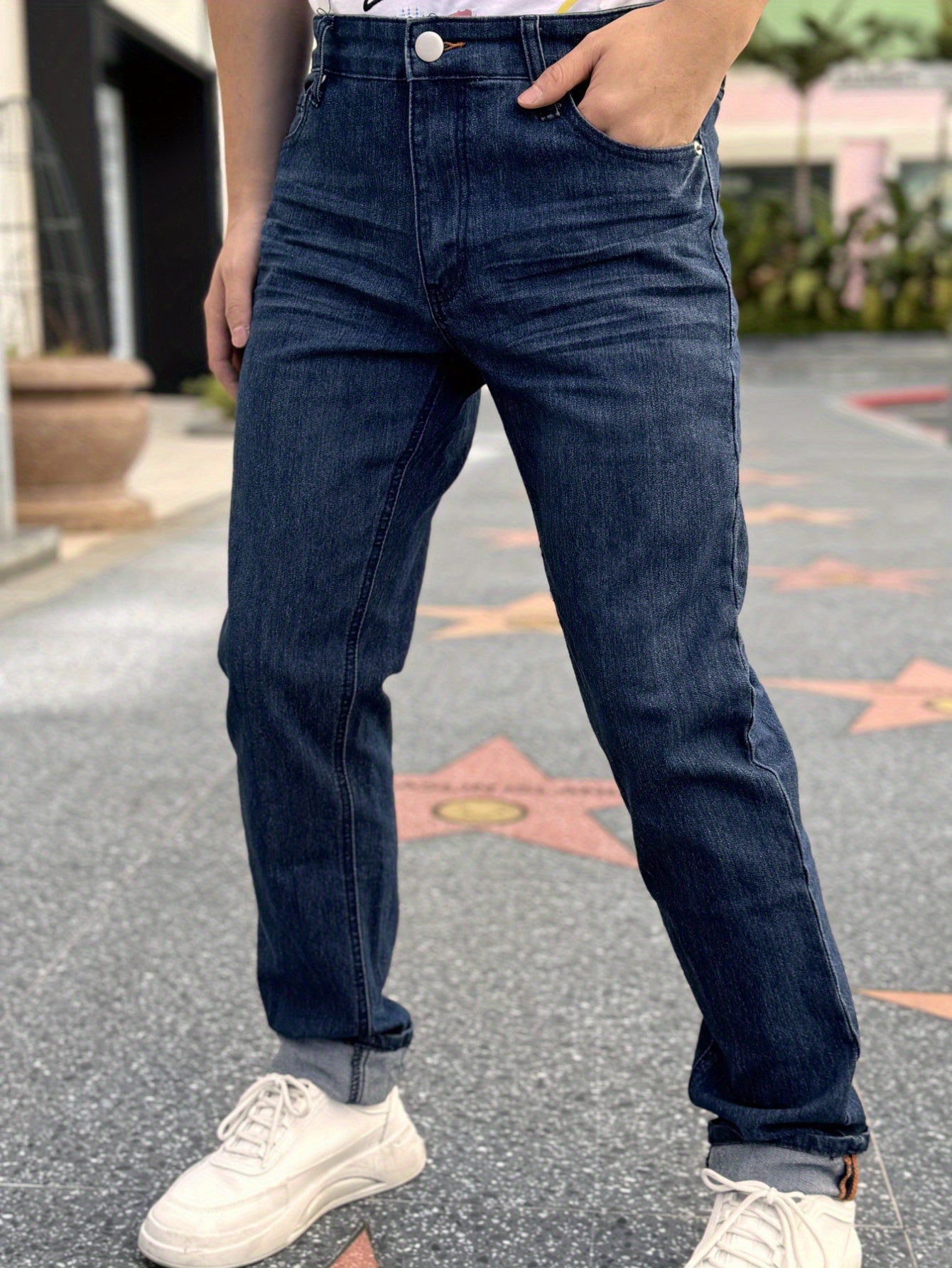 American Men'S Stretch Denim Pants, Fashion Casual Style, Fashion Wash, Suitable for All Occasions, Slim-Fit Stretch Pants, Side Yellow Line Bone Design, Can Roll Feet And Not Roll Feet, Suitable for All Seasons, So Young Men