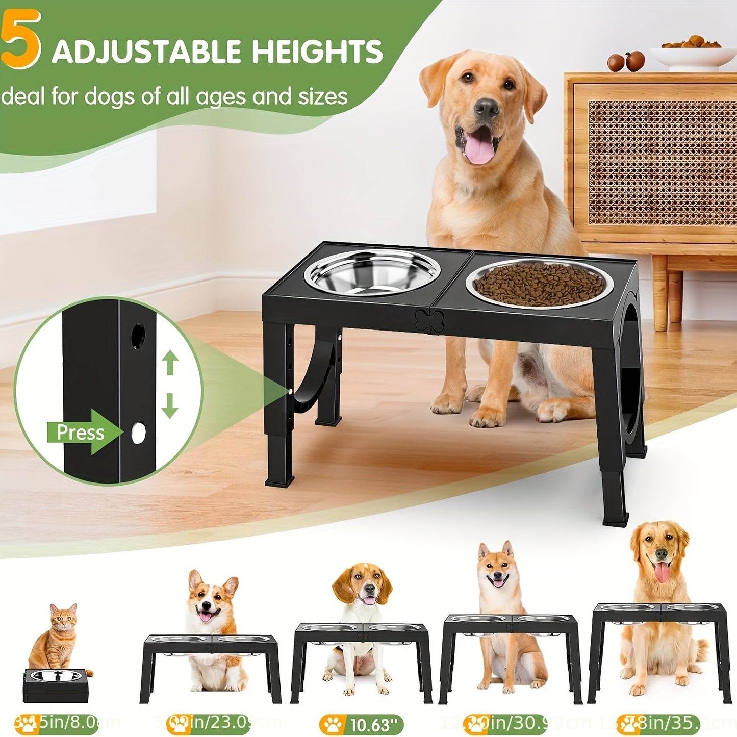 Elevated Dog Bowls Foldable, Xiaz Raised Feeder Set