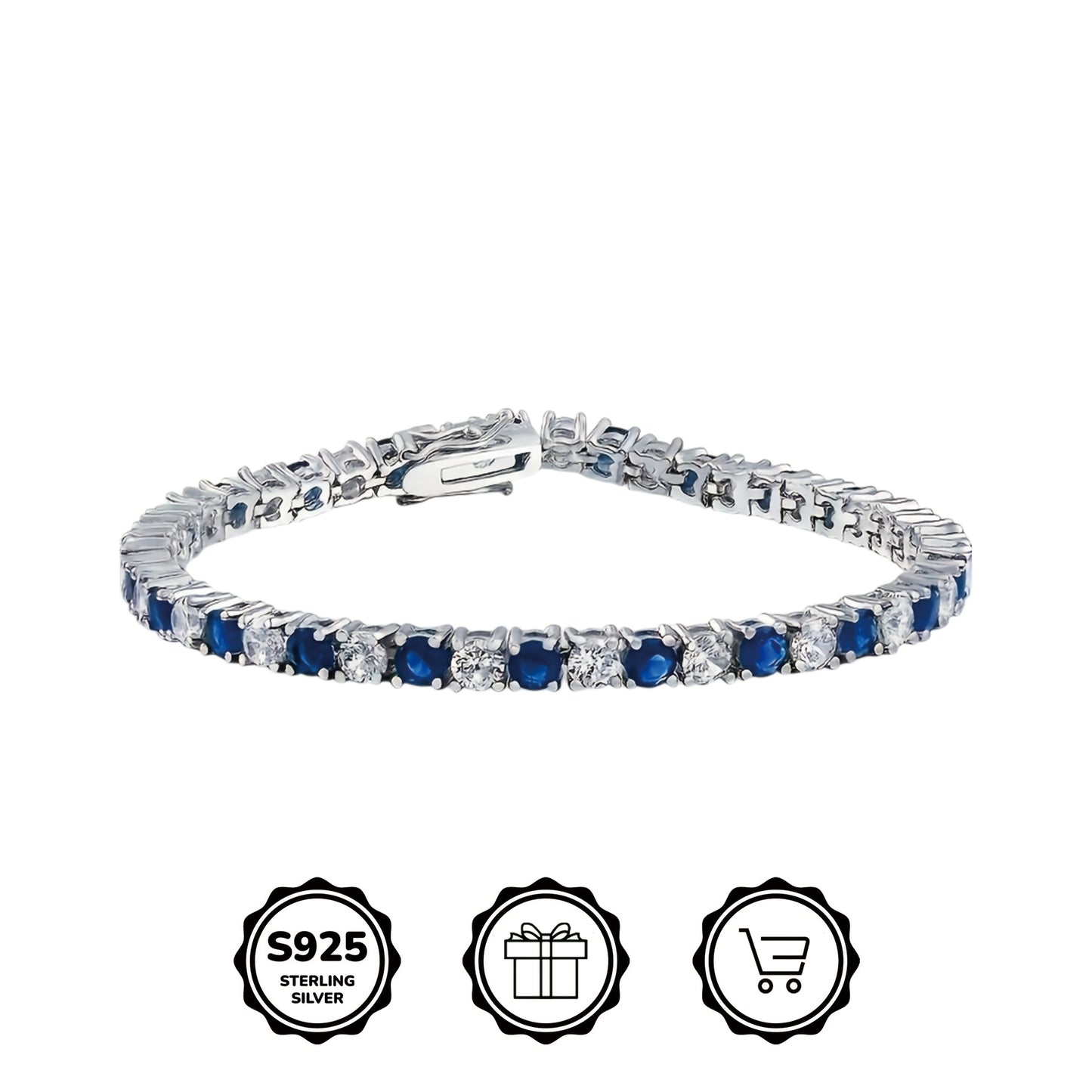 Elegant 925 Silver Bracelet with Blue Zirconia - AAA Grade, Perfect Birthday or Holiday Gift for Women and Girls, Includes Gift Box