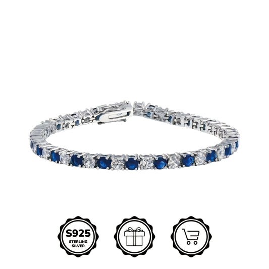 Elegant 925 Silver Bracelet with Blue Zirconia - AAA Grade, Perfect Birthday or Holiday Gift for Women and Girls, Includes Gift Box