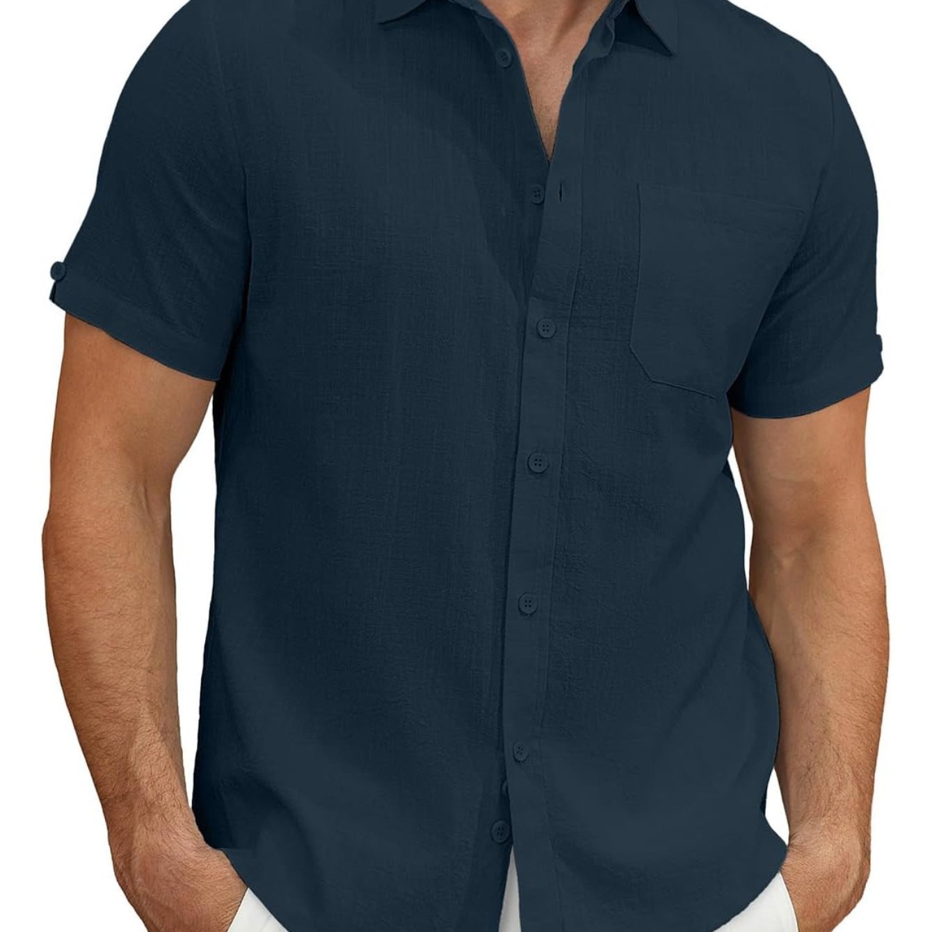 Men's Lightweight Casual Button Short Sleeve Cotton Shirt