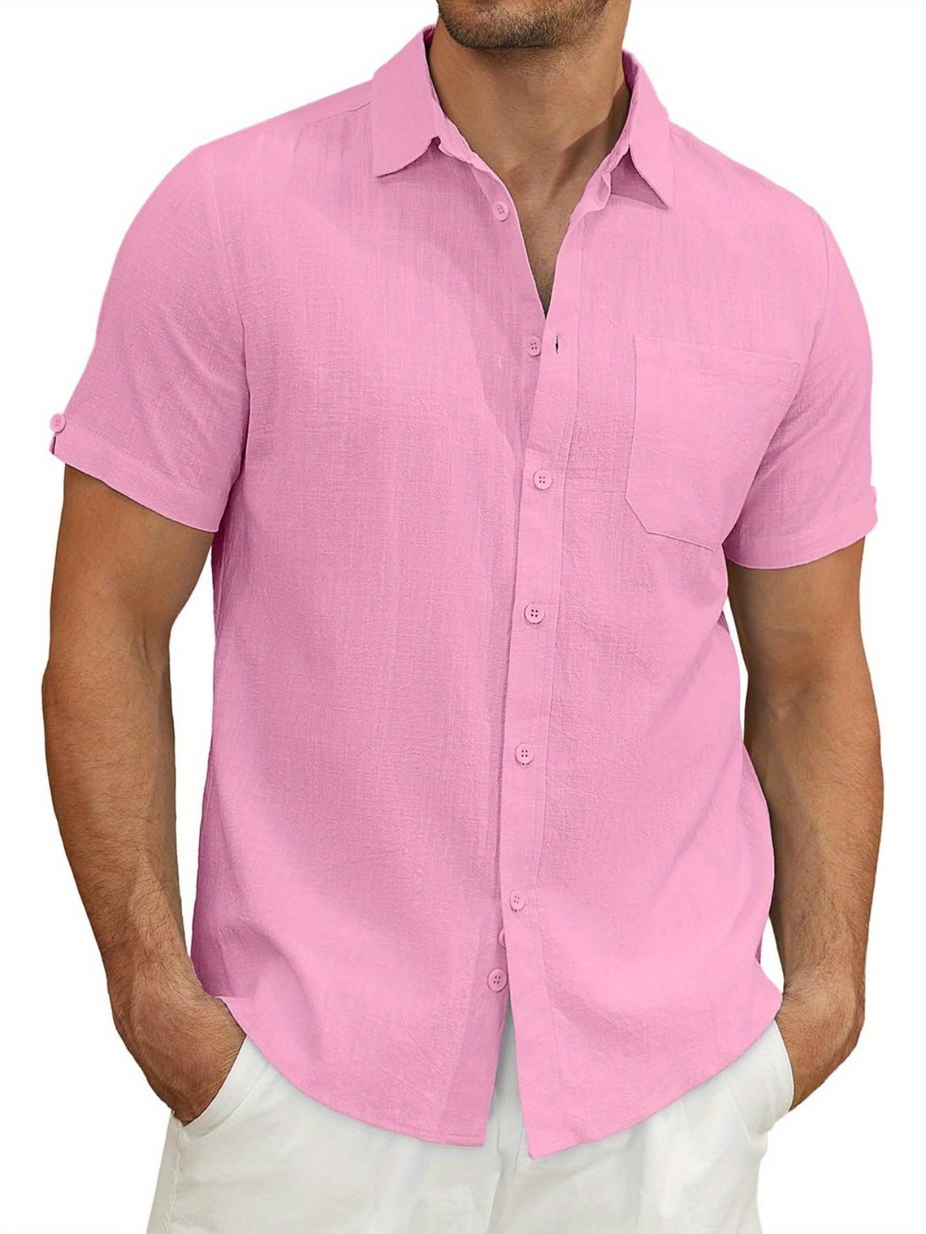 Men's Lightweight Casual Button Short Sleeve Cotton Shirt