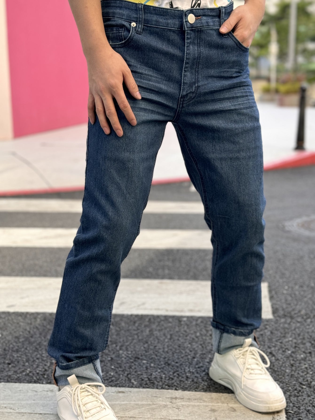 American Men'S Stretch Denim Pants, Fashion Casual Style, Fashion Wash, Suitable for All Occasions, Slim-Fit Stretch Pants, Side Yellow Line Bone Design, Can Roll Feet And Not Roll Feet, Suitable for All Seasons, So Young Men