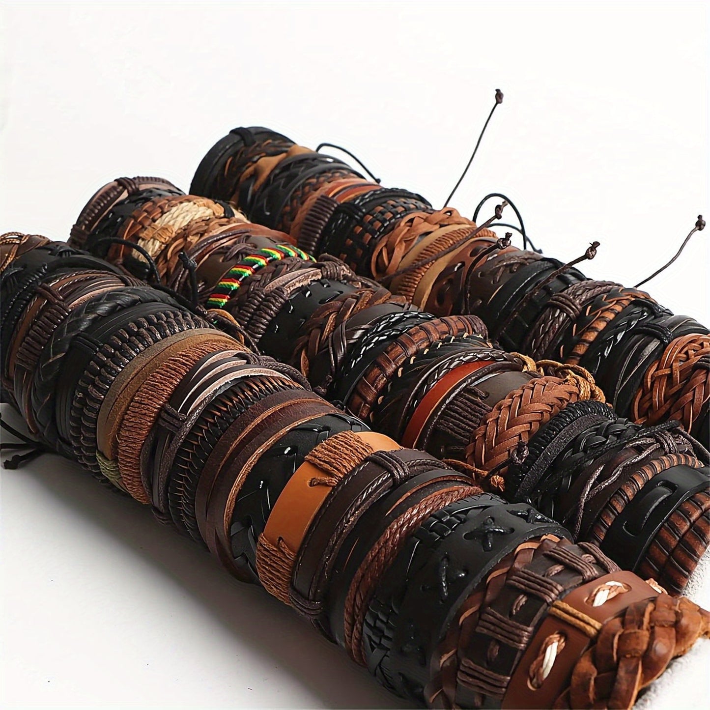 Random Shipment 26pcs Vintage Adjustable Faux Leather Bracelet, DIY Braided Faux Leather Bracelet, Mixed Gender Style, Black Brown Cuff Bracelet, Party Gift