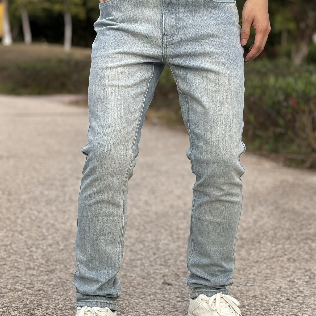 American Men'S Stretch Denim Pants, Fashion Casual Style, Fashion Wash, Suitable for All Occasions, Slim-Fit Stretch Pants, Side Yellow Line Bone Design, Can Roll Feet And Not Roll Feet, Suitable for All Seasons, So Young Men
