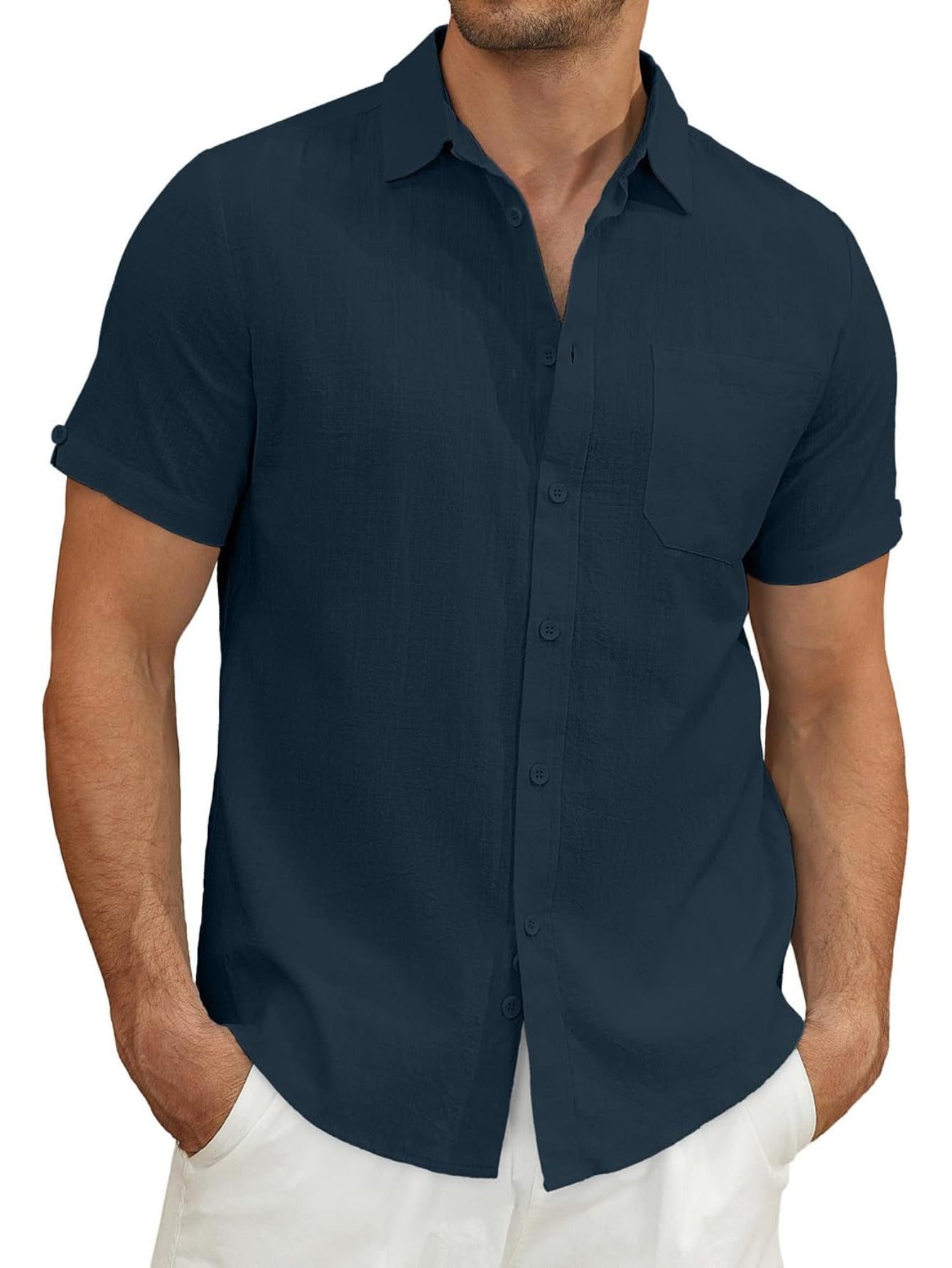 Men's Lightweight Casual Button Short Sleeve Cotton Shirt