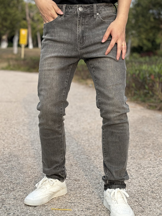 American Men'S Stretch Denim Pants, Fashion Casual Style, Fashion Wash, Suitable for All Occasions, Slim-Fit Stretch Pants, Side Yellow Line Bone Design, Can Roll Feet And Not Roll Feet, Suitable for All Seasons, So Young Men