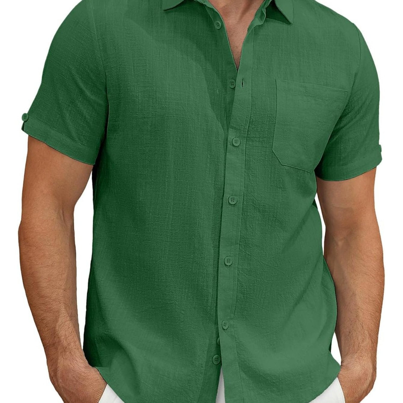 Men's Lightweight Casual Button Short Sleeve Cotton Shirt
