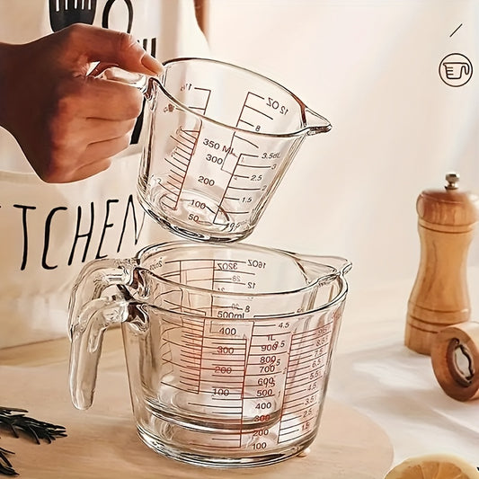 11.83oz 16.91oz 33.81oz Three-piece Set Glass Kitchen Measuring Cup With Scale Glass Cup Food-grade High-temperature Resistant Breakfast Milk Cup Egg-beating Baking Measuring Cup Glass Water Cup