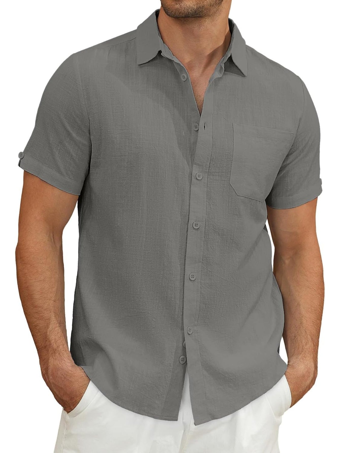 Men's Lightweight Casual Button Short Sleeve Cotton Shirt