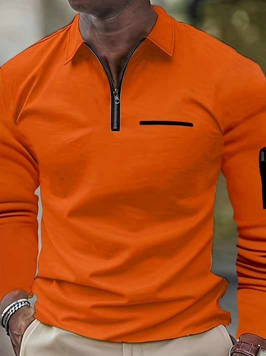 1pc Men's Casual Polyester Shirt with Zipper Detail - All-Season Knit Fabric, Regular Fit Short Sleeve