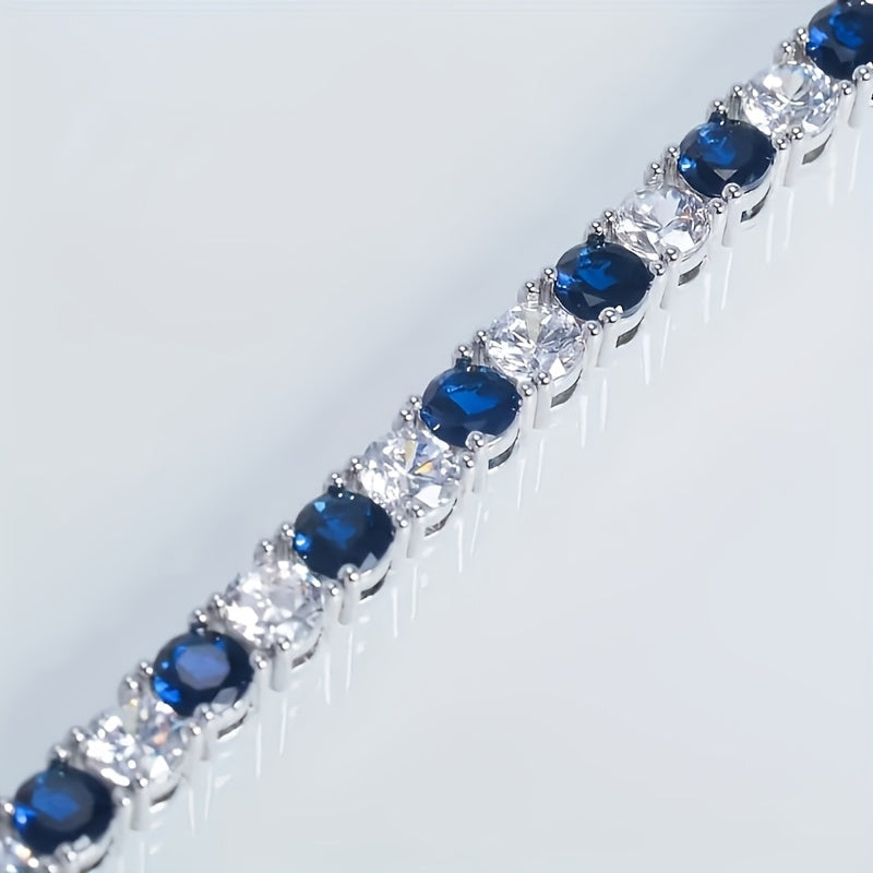 Elegant 925 Silver Bracelet with Blue Zirconia - AAA Grade, Perfect Birthday or Holiday Gift for Women and Girls, Includes Gift Box