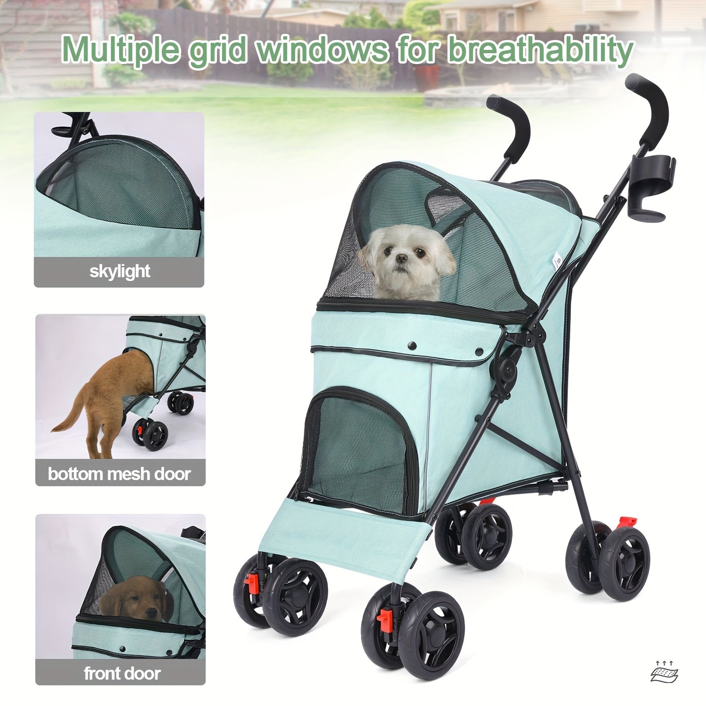 Medium Dog Stroller 50lb With Storage Basket And Leashes
