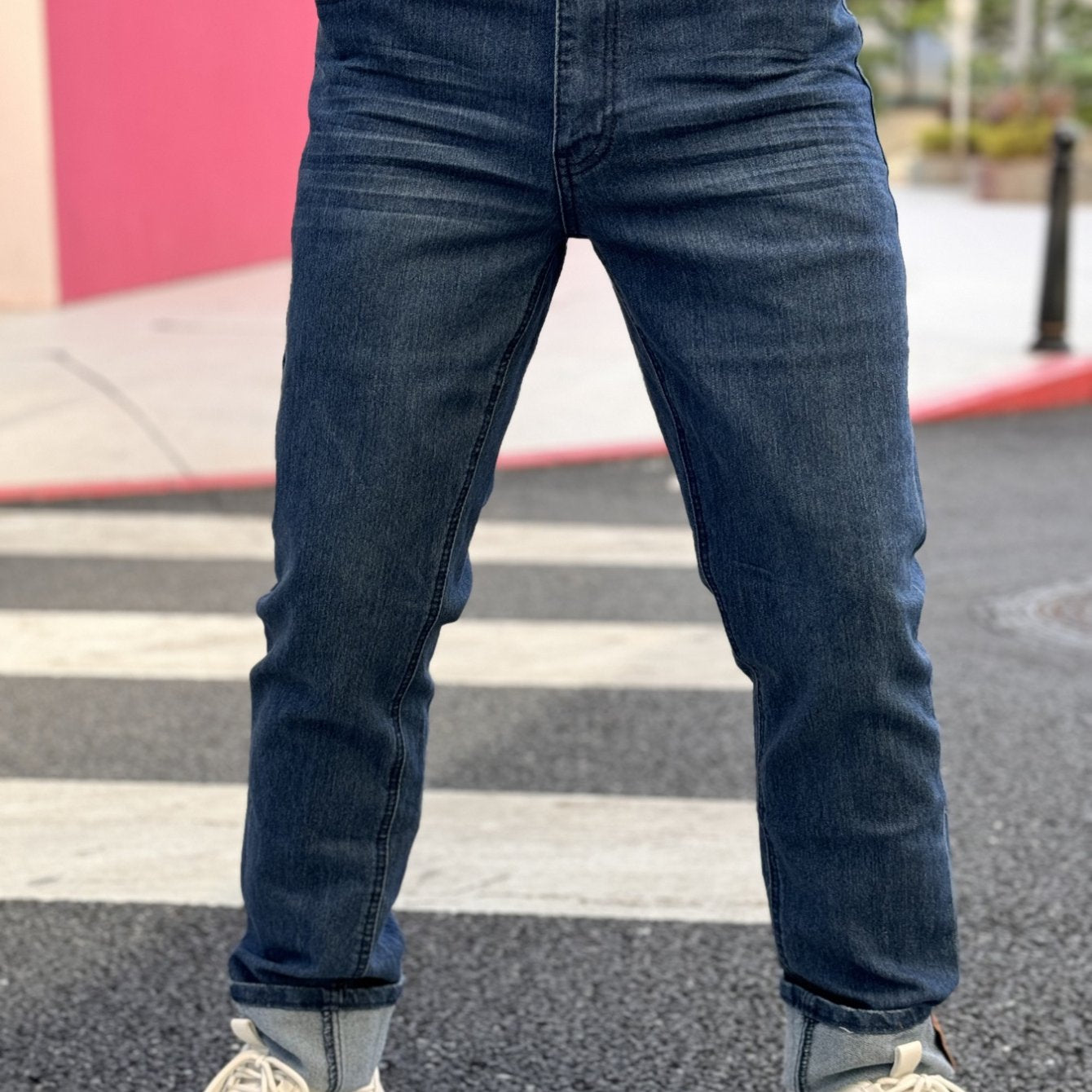 American Men'S Stretch Denim Pants, Fashion Casual Style, Fashion Wash, Suitable for All Occasions, Slim-Fit Stretch Pants, Side Yellow Line Bone Design, Can Roll Feet And Not Roll Feet, Suitable for All Seasons, So Young Men