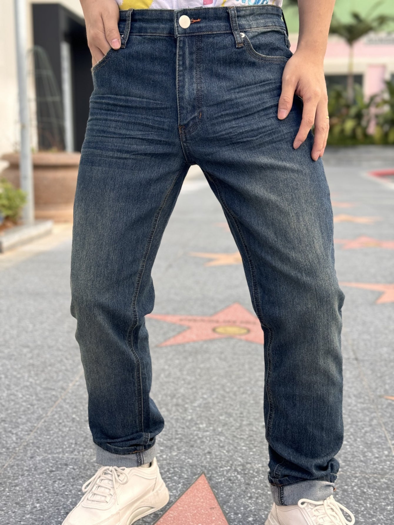 American Men'S Stretch Denim Pants, Fashion Casual Style, Fashion Wash, Suitable for All Occasions, Slim-Fit Stretch Pants, Side Yellow Line Bone Design, Can Roll Feet And Not Roll Feet, Suitable for All Seasons, So Young Men