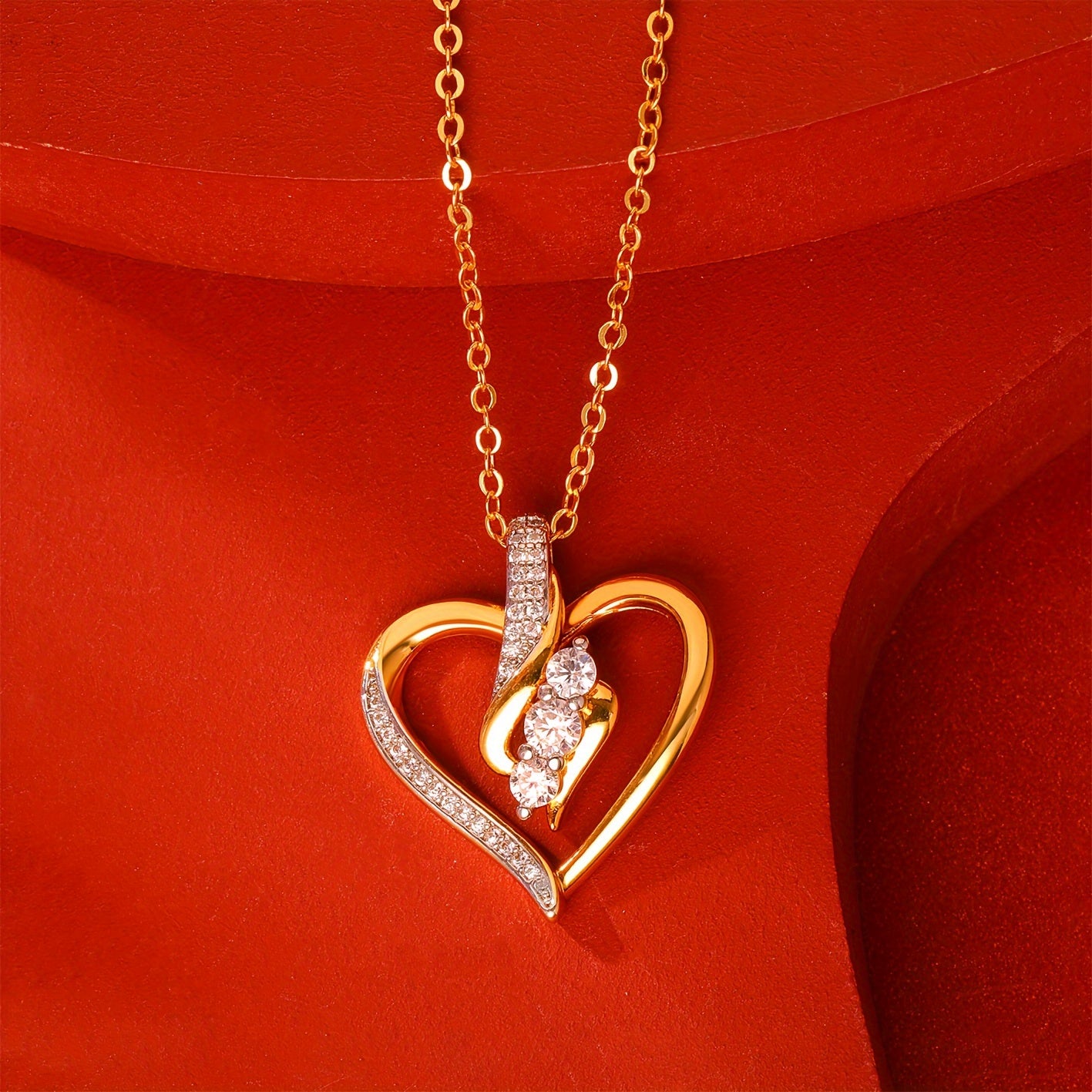 1pc Classy Luxury 925 Sterling Silvery Moissanite Heart Pendant Necklace Plated with 18K Golden, Suitable for Wedding Banquet Jewelry Decoration, Gift for Wife and Girlfriend, Includes Exquisite Velvet Gift Box
