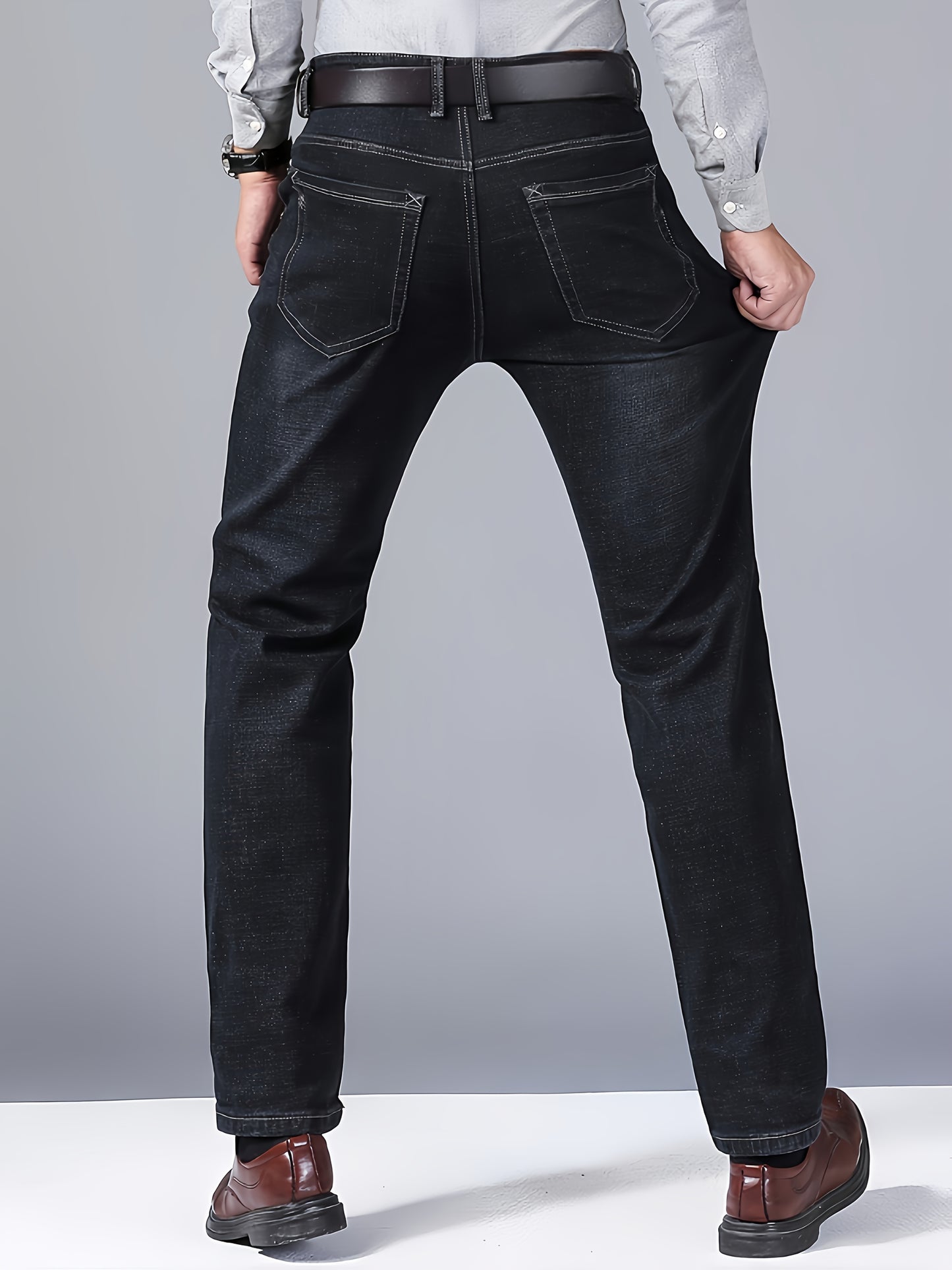 Business Jeans, Stylish Jeans, Slim-Fit Jeans, Skinny Jeans, Straight-Leg Jeans, Classic Men'S Business Casual Jeans - Versatile All-Season Jeans, Regular Fit, Polyester Blend, Machine Washable, Everyday Denim | Classic Denim