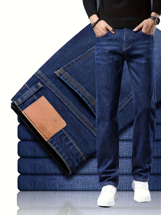 Men'S Classic Straight-Leg Jeans - Suitable for All-Season Business Casual, Black Color, with Stitching Details, Polyester Blend, Machine Washable, Tailored Fit Jeans for Various Casual Outings And Dates.