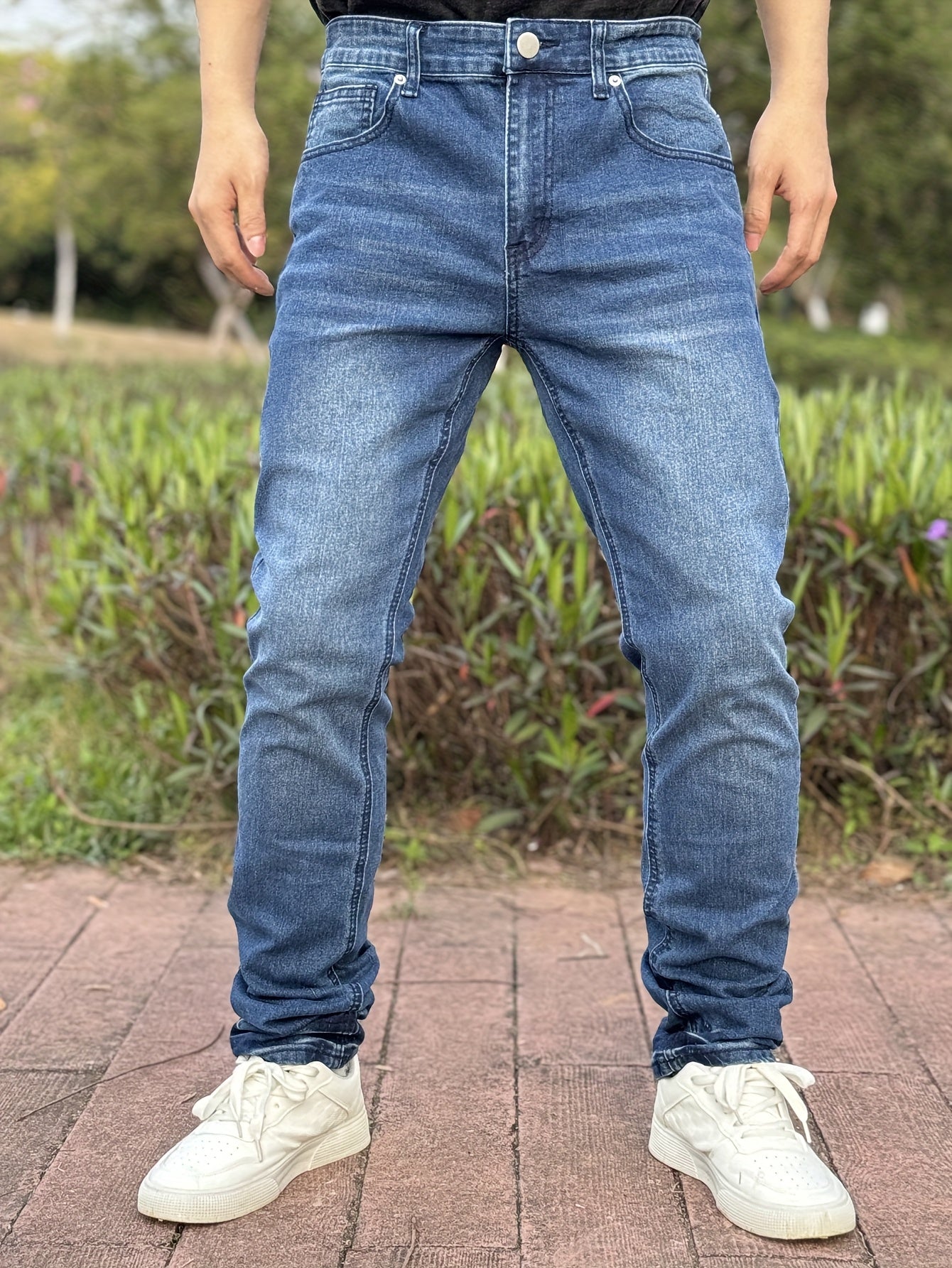 American Men'S Stretch Denim Pants, Fashion Casual Style, Fashion Wash, Suitable for All Occasions, Slim-Fit Stretch Pants, Side Yellow Line Bone Design, Can Roll Feet And Not Roll Feet, Suitable for All Seasons, So Young Men