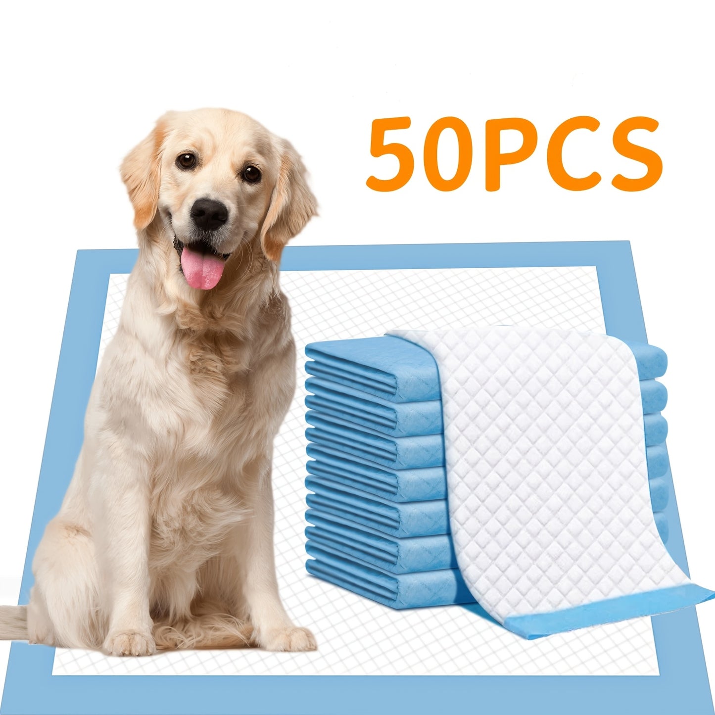Dog and Puppy Pee Pads with Leak-Proof Quick-Dry Design for Potty Training, Standard Absorbency, Regular Size, 22 x 22 Inches, 23.62x 23.62 Inches, Pack of 100, Blue & White