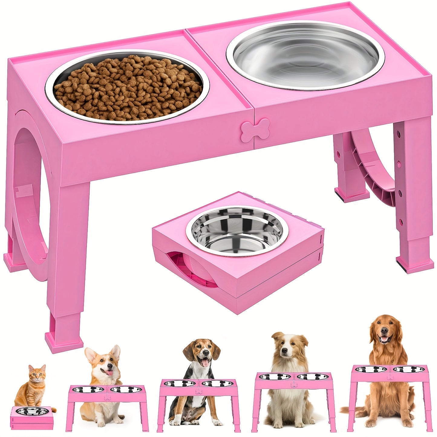 Elevated Dog Bowls Foldable, Xiaz Raised Feeder Set