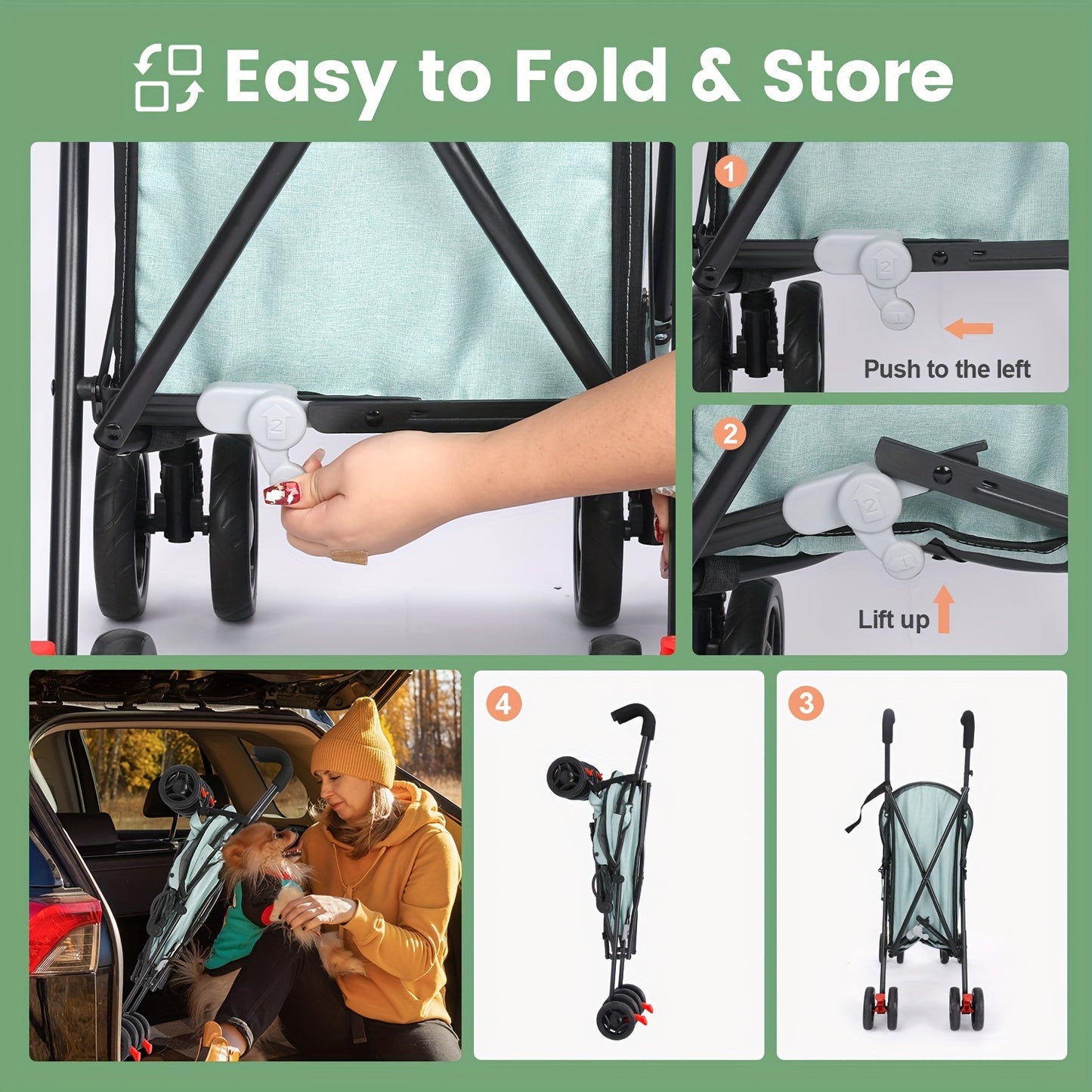 Medium Dog Stroller 50lb With Storage Basket And Leashes