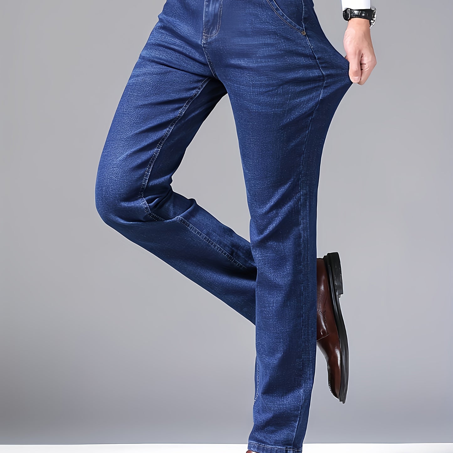 Business Jeans, Stylish Jeans, Slim-Fit Jeans, Skinny Jeans, Straight-Leg Jeans, Classic Men'S Business Casual Jeans - Versatile All-Season Jeans, Regular Fit, Polyester Blend, Machine Washable, Everyday Denim | Classic Denim