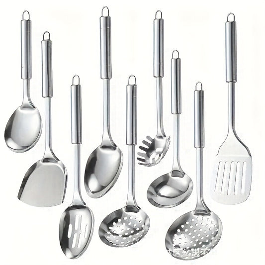 9-Piece Modern Stainless Steel Cooking Utensil Set for Chefs