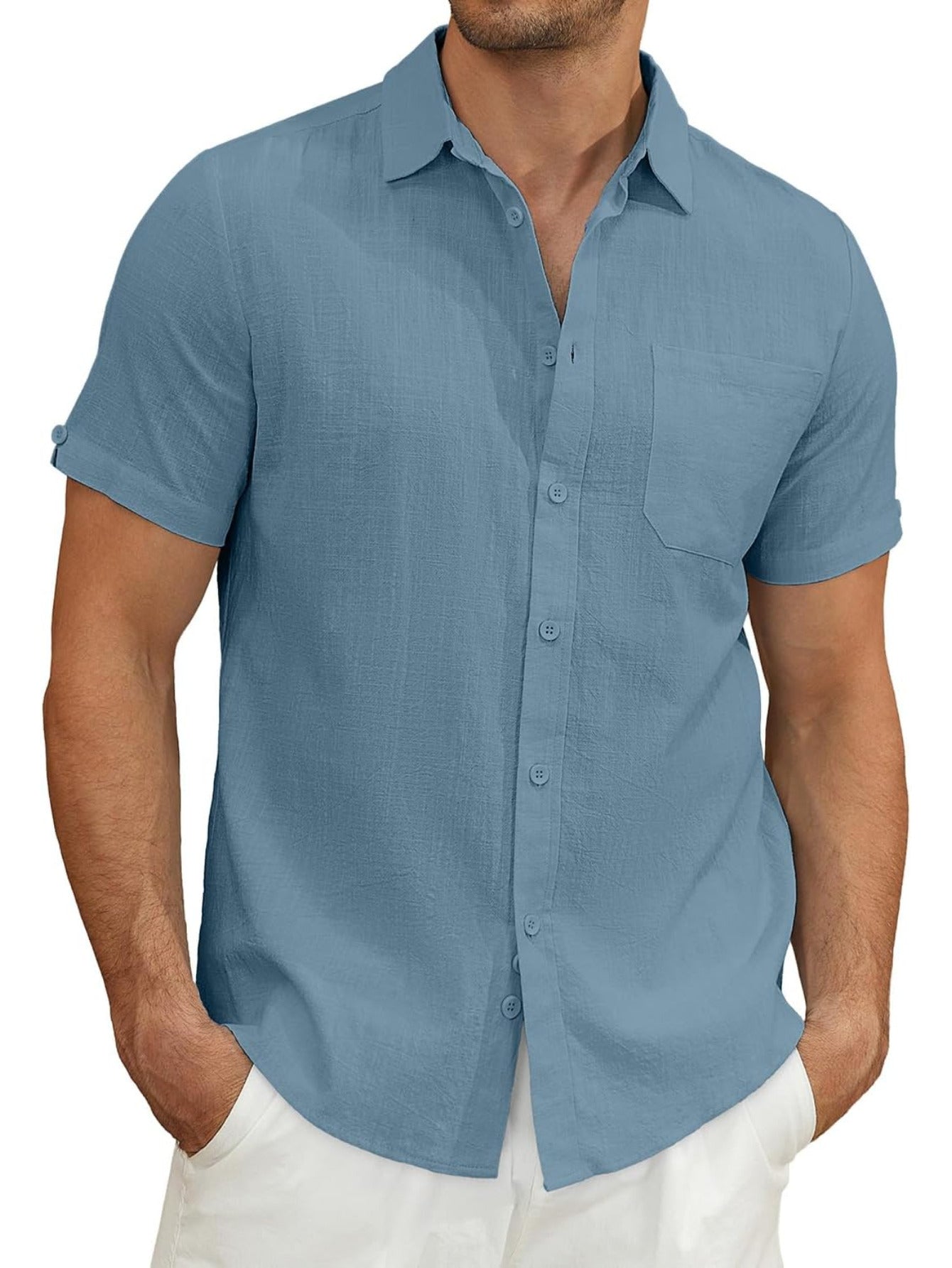 Men's Lightweight Casual Button Short Sleeve Cotton Shirt