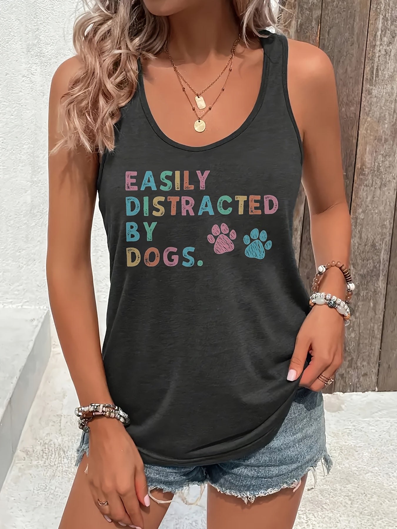 Women's Sleeveless Casual Vest, Easily Distracted By Dogs